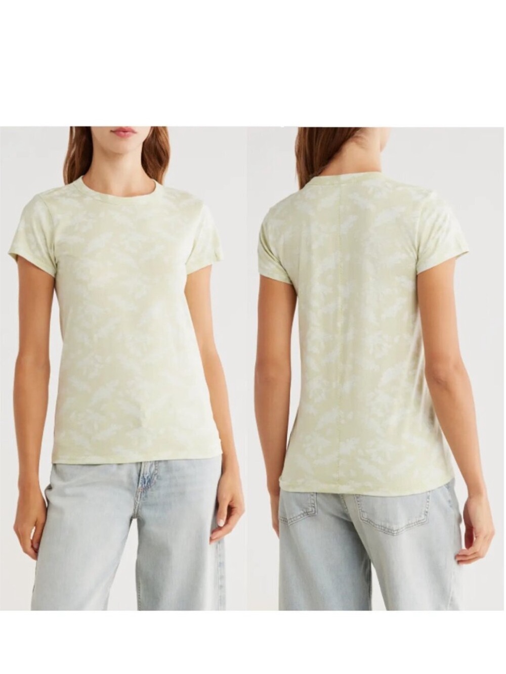 NWT rag & bone Green Multi All Over Summer Leaf Short Sleeve Crewneck Tee - M